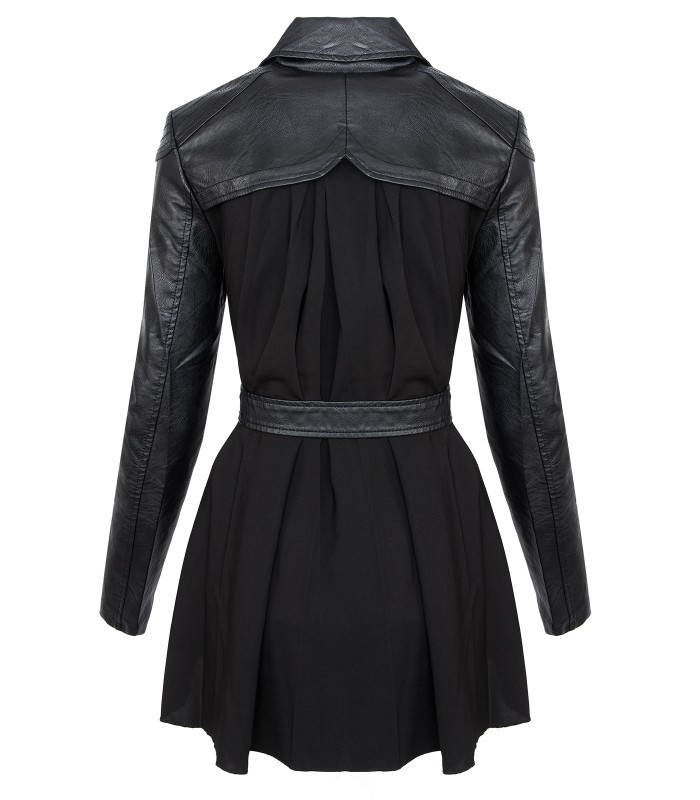 Damen Kunstleder Mantel Jacke Leder-Optik Bikerjacke Schwarz