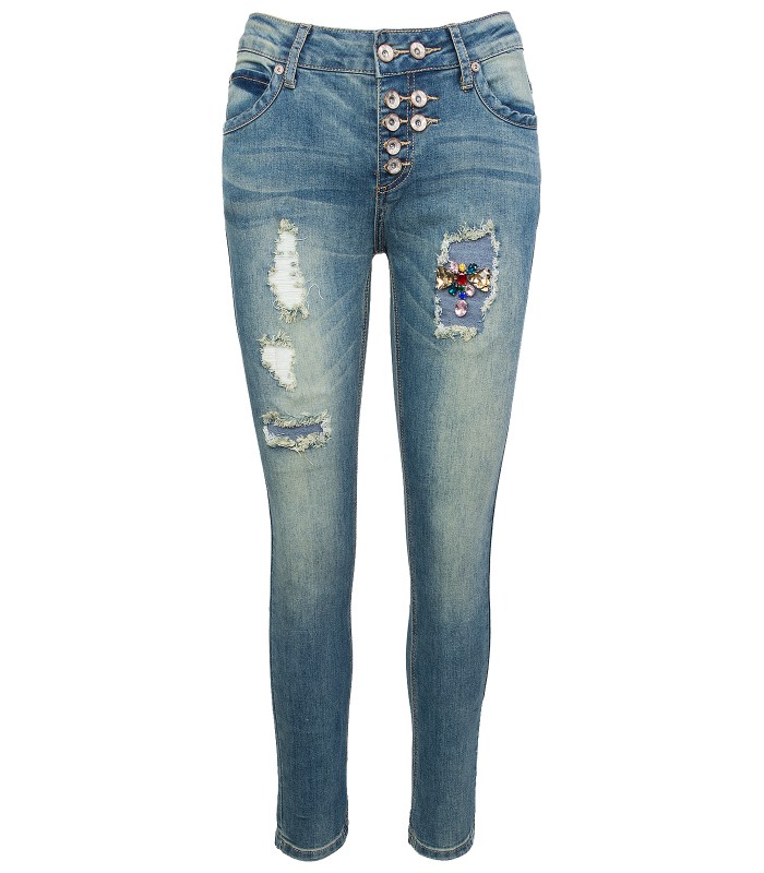 Designer Damen Jeans Hose Denim Blau Slim-Fit D-340