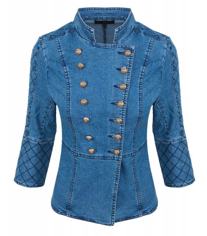 Damen Admiral Jacke Übergangsjacke Blazer Blogger Jeansjacke Blau