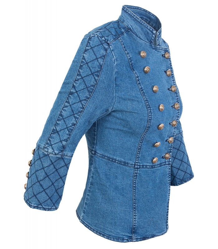 Damen Admiral Jacke Übergangsjacke Blazer Blogger Jeansjacke Blau