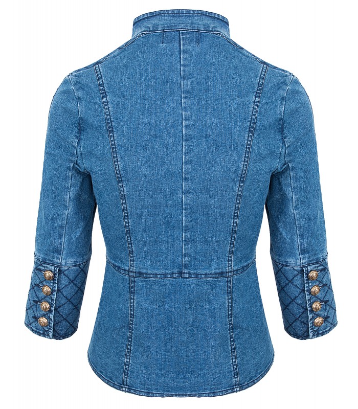 Damen Admiral Jacke Übergangsjacke Blazer Blogger Jeansjacke Blau