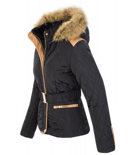 Elegante damen jacke winterjacke fellkapuze gefüttert warm steppjacke 