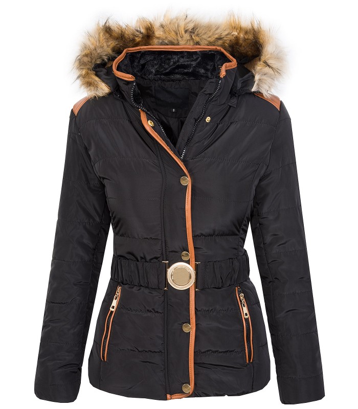 Damen Stepp Winter Jacke warm Damenjacke Kapuze Kunstfellkragen