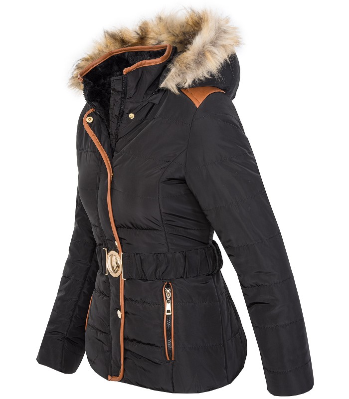 Damen Stepp Winter Jacke warm Damenjacke Kapuze Kunstfellkragen
