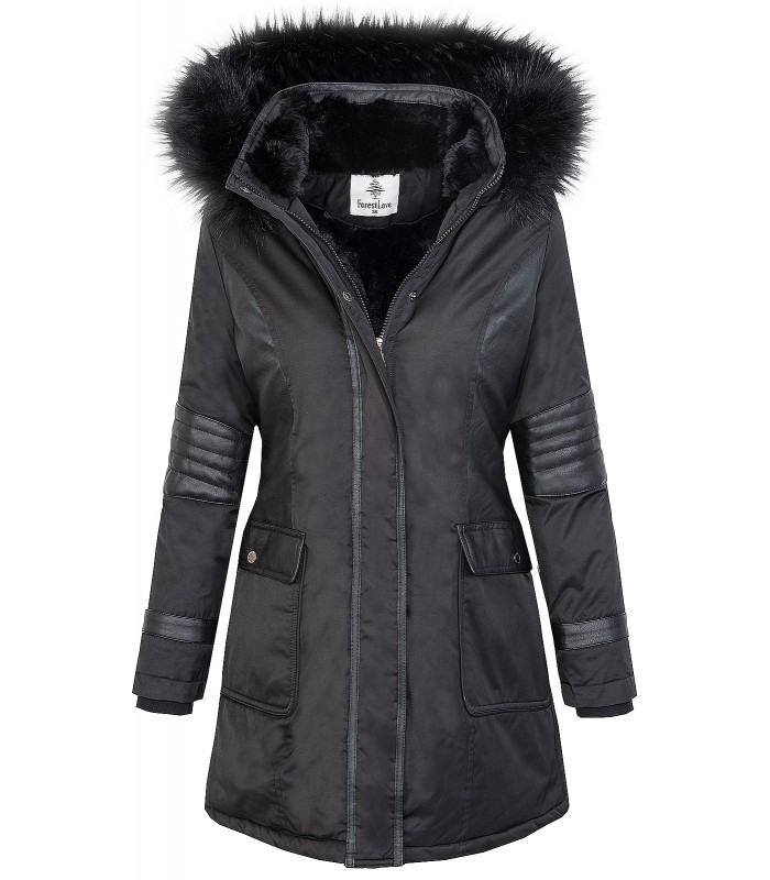 Damen Jacke Outdoor Jacke Mantel Parka Winterjacke Schwarz Gefüttert