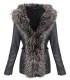Designer damen kunstleder jacke mantel kurzmantel winterjacke fellkragen D-379