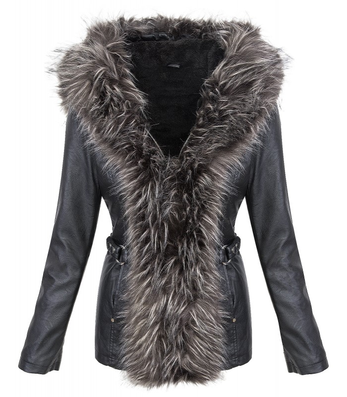 Designer damen kunstleder jacke mantel kurzmantel winterjacke fellkragen D-379