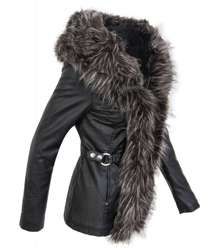 Designer damen kunstleder jacke mantel kurzmantel winterjacke fellkragen D-379