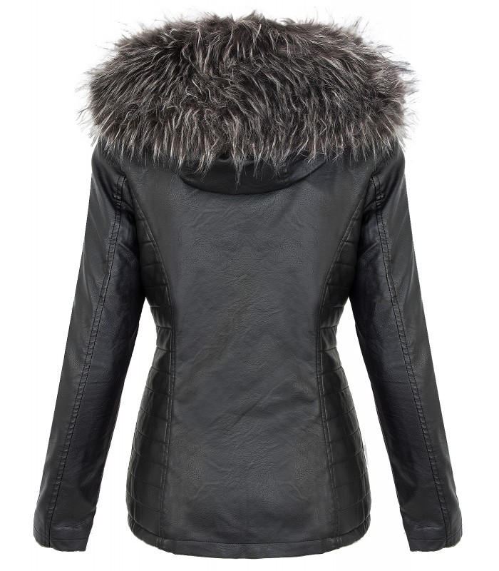 Designer damen kunstleder jacke mantel kurzmantel winterjacke fellkragen D-379