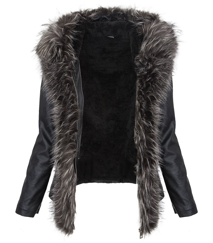Designer damen kunstleder jacke mantel kurzmantel winterjacke fellkragen D-379
