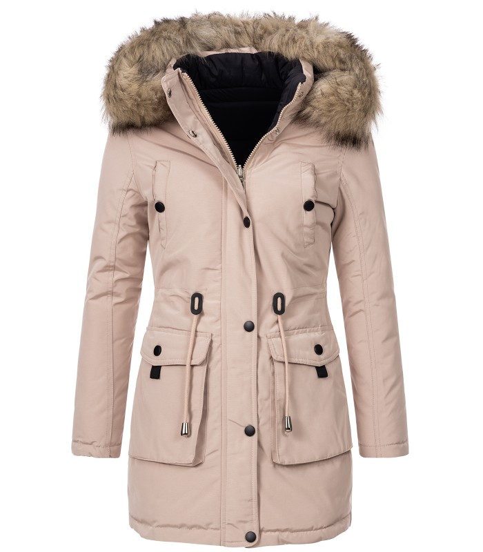 Damen Winter Jacke Parka mit Kapuze Wende-Steppjacke D-428