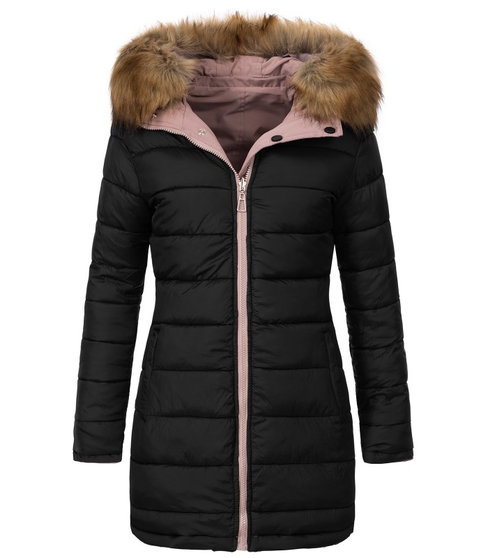 Damen Winter Jacke Parka mit Kapuze Wende-Steppjacke D-428