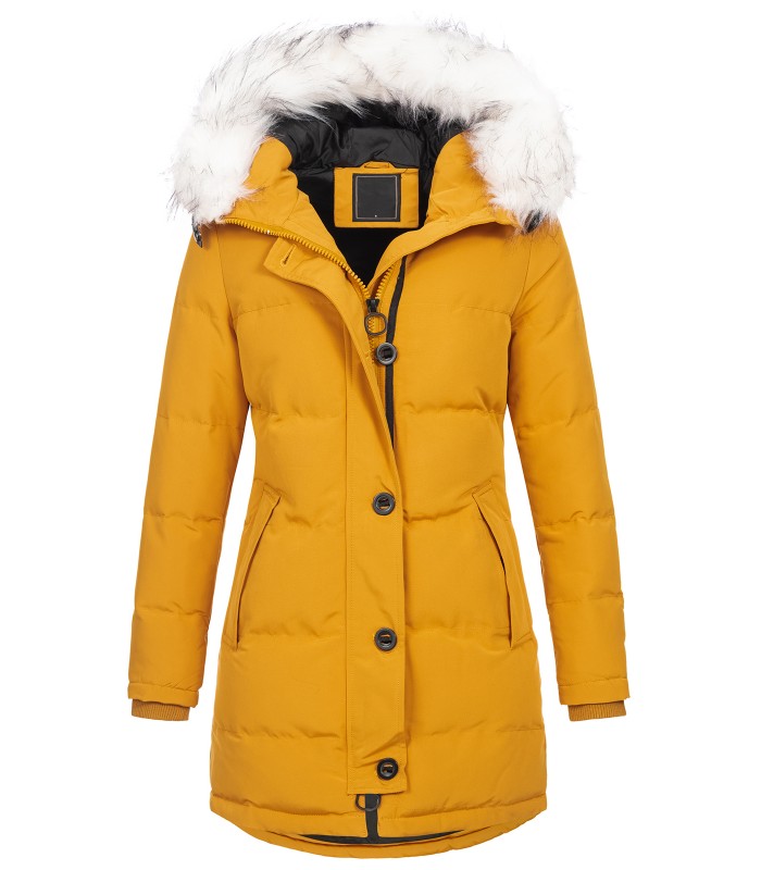 Damen Winterjacke gesteppter Parka mit Kunstfellkragen D-429