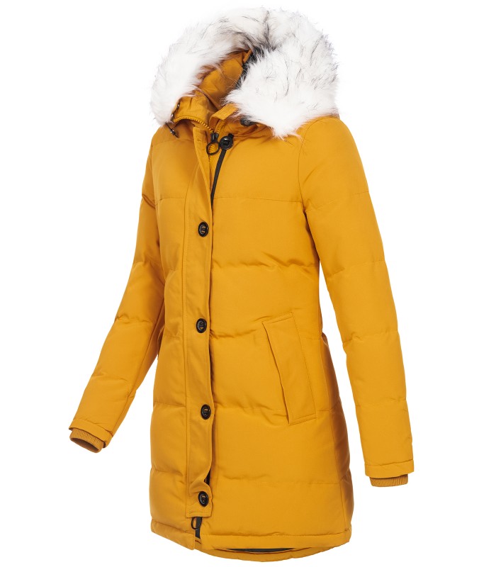 Damen Winterjacke gesteppter Parka mit Kunstfellkragen D-429