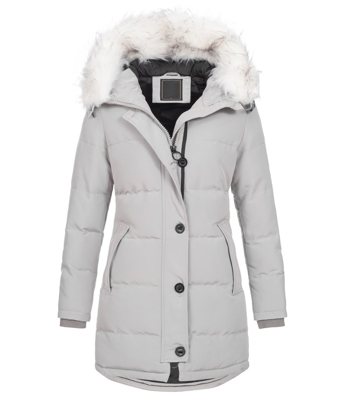 Damen Winterjacke gesteppter Parka mit Kunstfellkragen D-429
