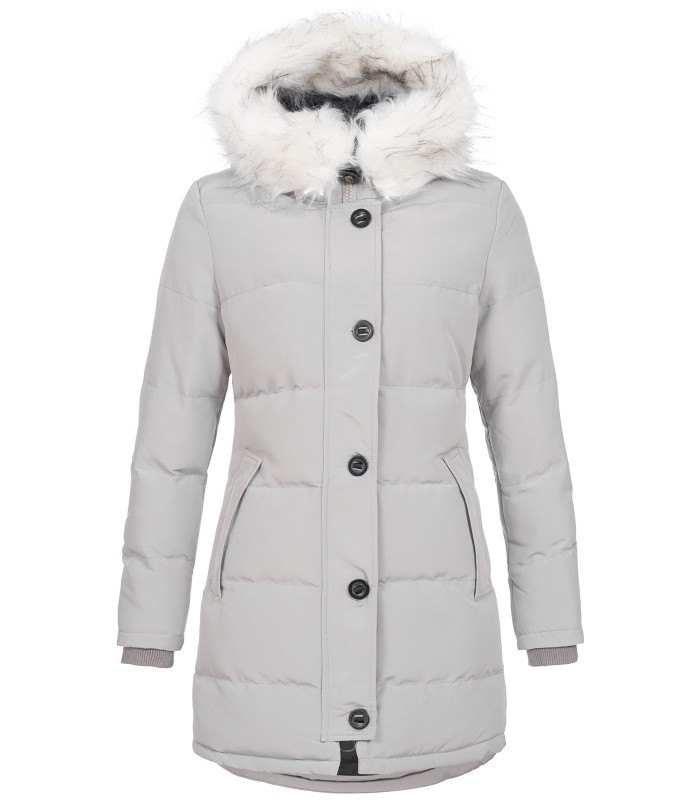 Damen Winterjacke gesteppter Parka mit Kunstfellkragen D-429