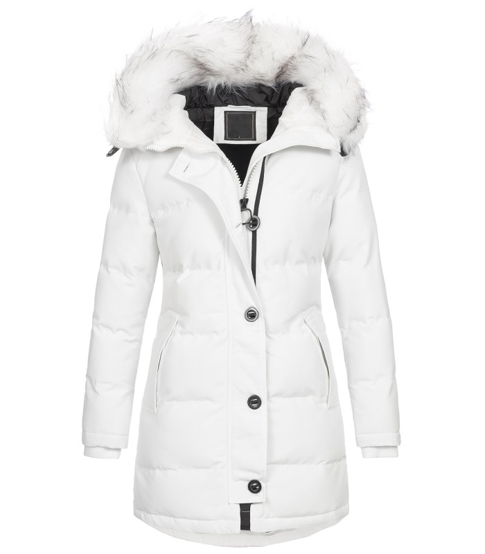 Damen Winterjacke gesteppter Parka mit Kunstfellkragen D-429
