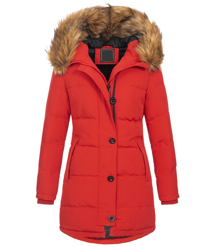 Damen Winterjacke gesteppter Parka mit Kunstfellkragen D-429