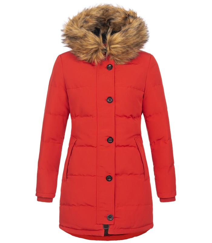 Damen Winterjacke gesteppter Parka mit Kunstfellkragen D-429
