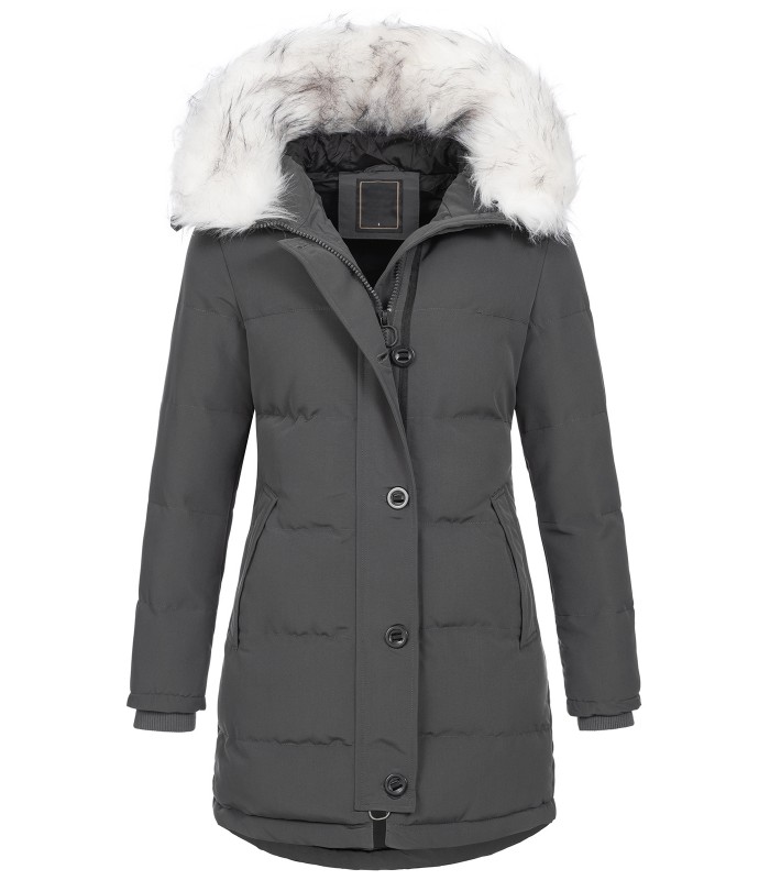 Damen Winterjacke gesteppter Parka mit Kunstfellkragen D-429
