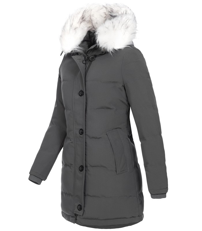 Damen Winterjacke gesteppter Parka mit Kunstfellkragen D-429