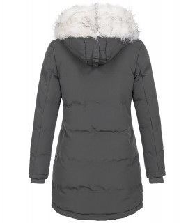 Damen Winterjacke gesteppter Parka mit Kunstfellkragen D-429