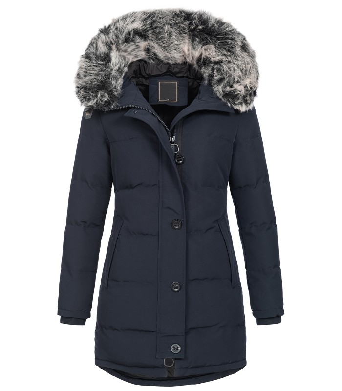 Damen Winterjacke gesteppter Parka mit Kunstfellkragen D-429
