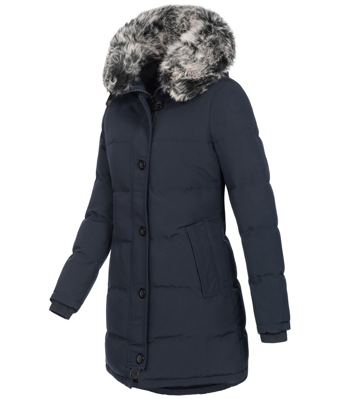Damen Winterjacke gesteppter Parka mit Kunstfellkragen D-429