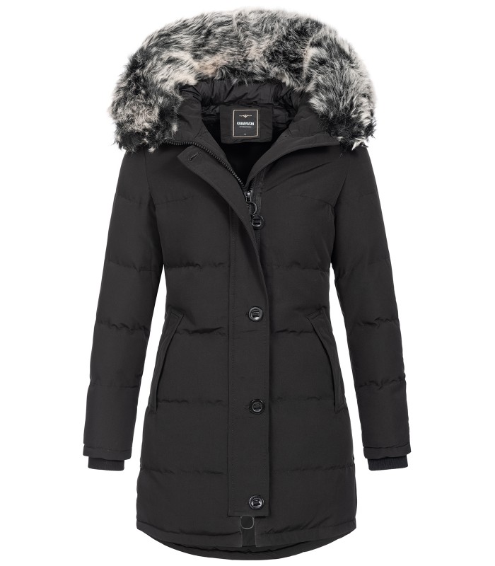 Damen Winterjacke gesteppter Parka mit Kunstfellkragen D-429