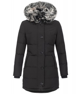 Damen Winterjacke gesteppter Parka mit Kunstfellkragen D-429