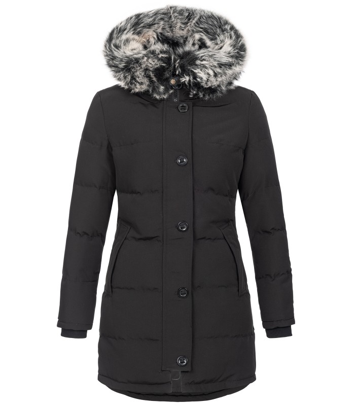 Damen Winterjacke gesteppter Parka mit Kunstfellkragen D-429
