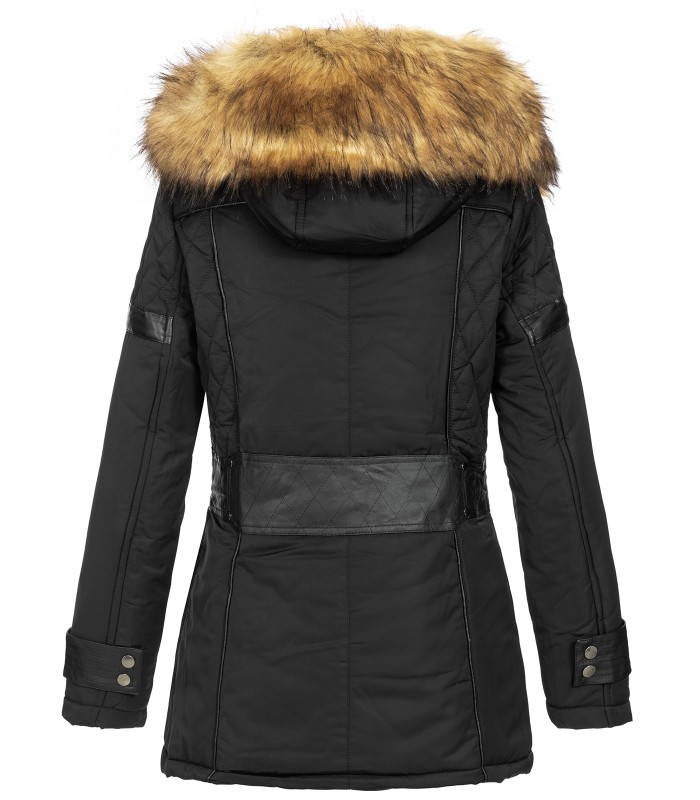 Damen Winter Jacke mit Kapuze Kunstleder-Applikationen D-431
