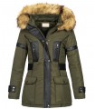 Damen Winter Jacke mit Kapuze Kunstleder-Applikationen D-431