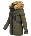 Damen Winter Jacke mit Kapuze Kunstleder-Applikationen D-431