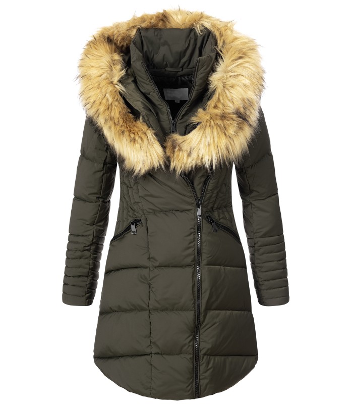 Damen Winter Jacke Steppmantel mit Kunstfellkragen D-434