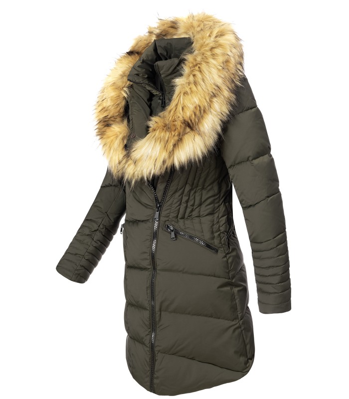 Damen Winter Jacke Steppmantel mit Kunstfellkragen D-434