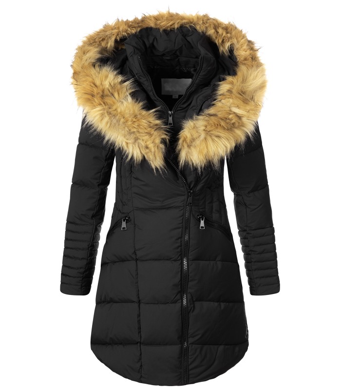 Damen Winter Jacke Steppmantel mit Kunstfellkragen D-434