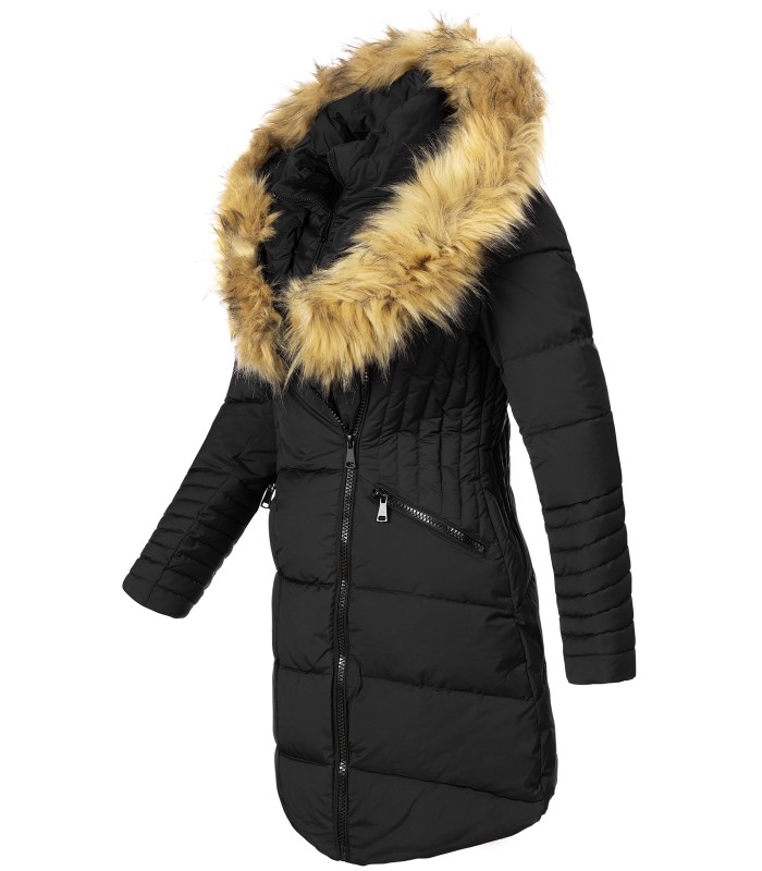 Damen Winter Jacke Steppmantel mit Kunstfellkragen D-434
