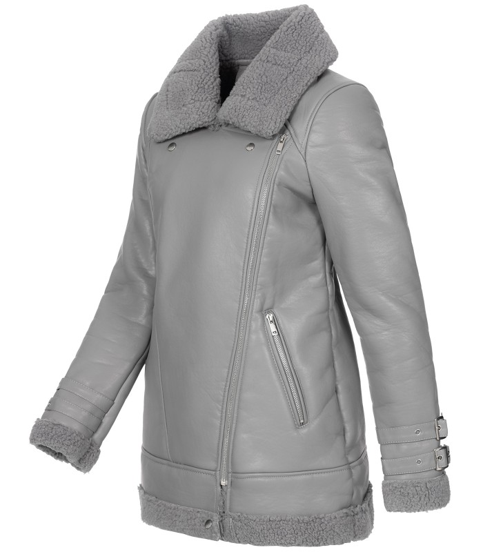 Designer Damen Winterjacke Pilotenjacke Kunstlederjacke warm Teddyfell D-367