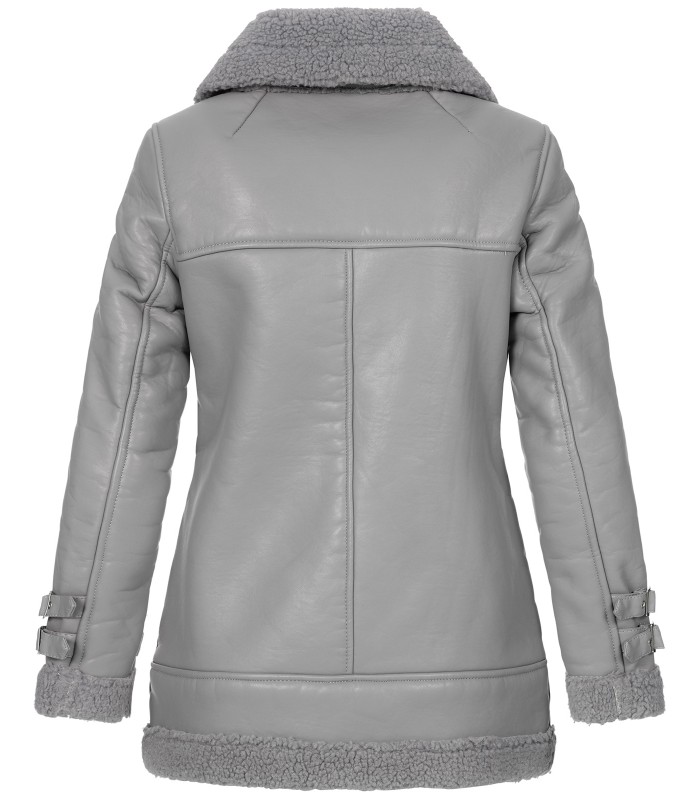 Designer Damen Winterjacke Pilotenjacke Kunstlederjacke warm Teddyfell D-367