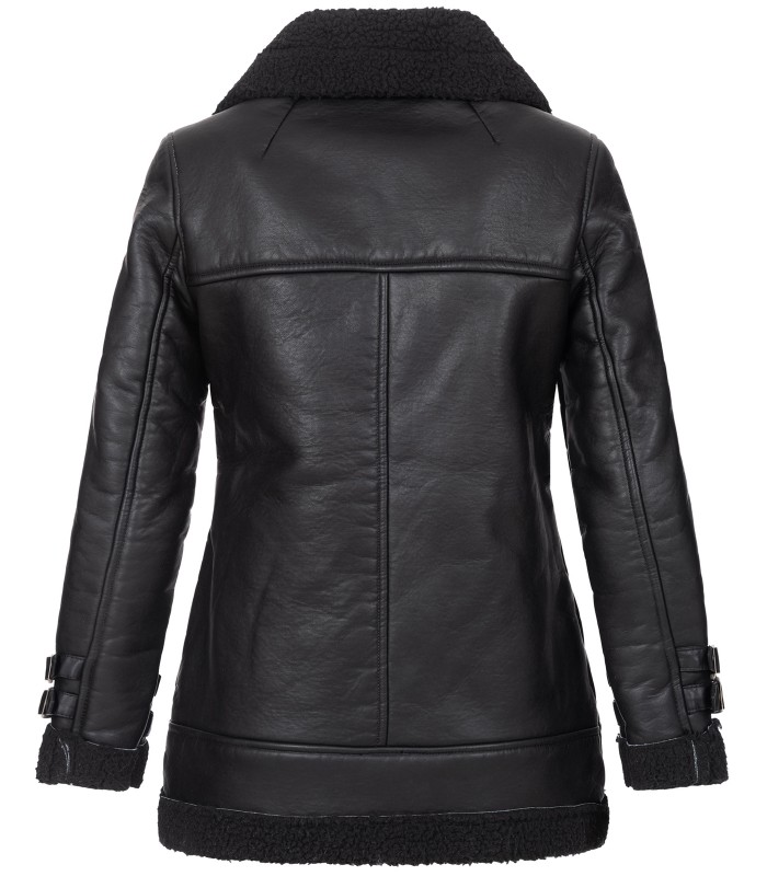 Designer Damen Winterjacke Pilotenjacke Kunstlederjacke warm Teddyfell D-367