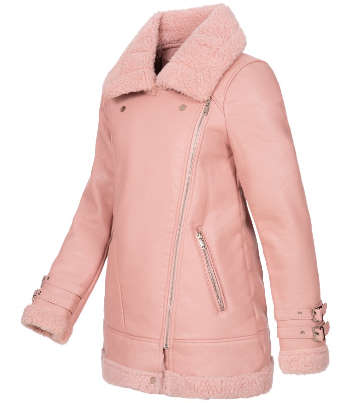 Designer Damen Winterjacke Pilotenjacke Kunstlederjacke warm Teddyfell D-367
