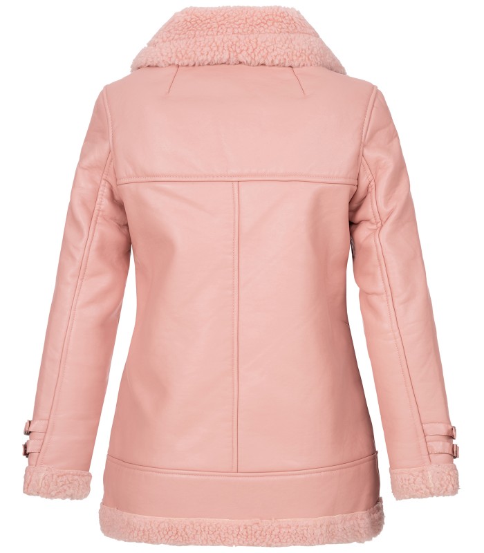 Designer Damen Winterjacke Pilotenjacke Kunstlederjacke warm Teddyfell D-367