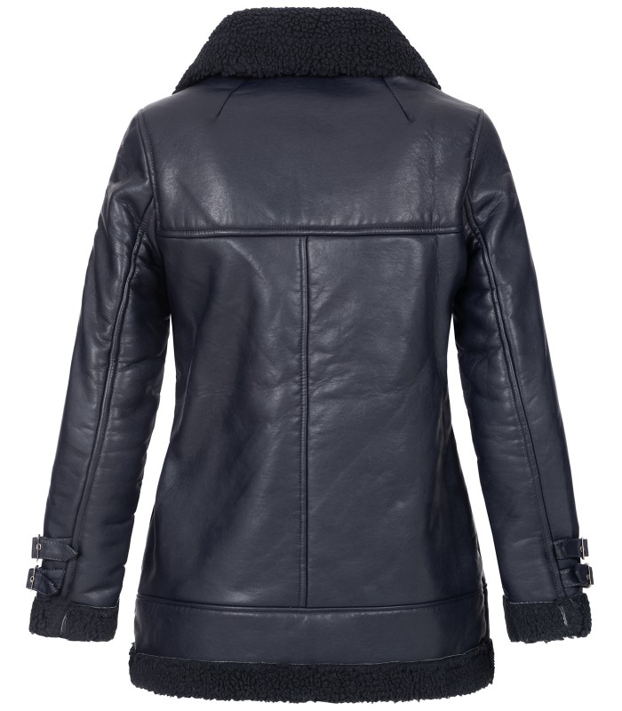 Designer Damen Winterjacke Pilotenjacke Kunstlederjacke warm Teddyfell D-367