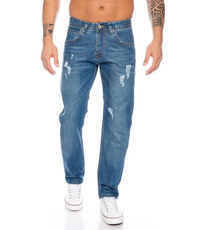 Herren Jeans Hose Denim Used Look Straight-Cut Jeans 