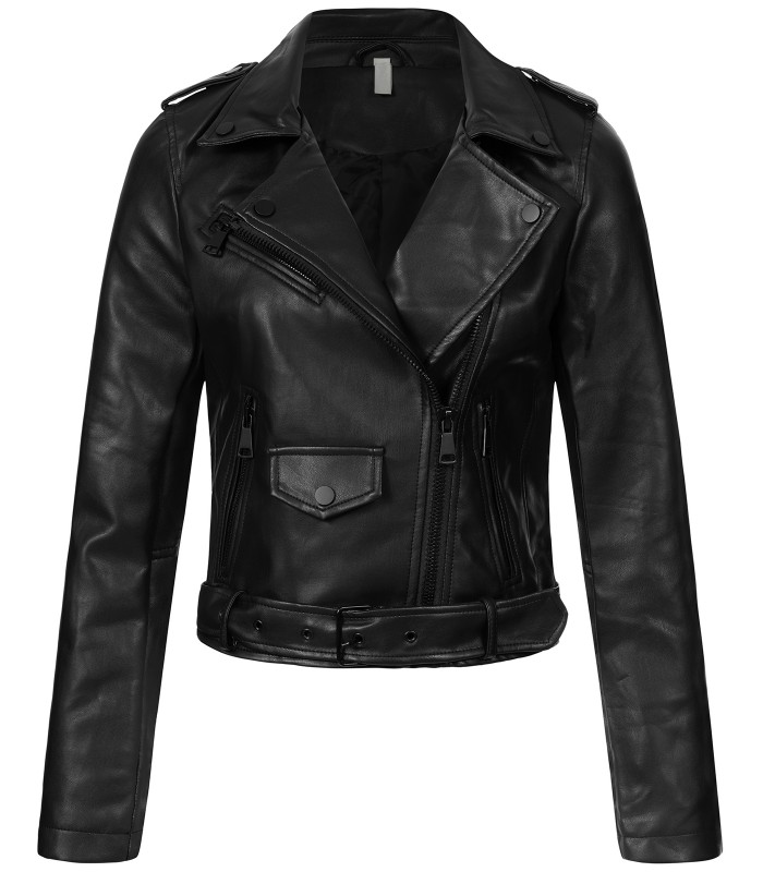 Damen Kunstlederjacke mit Reverskragen D-438