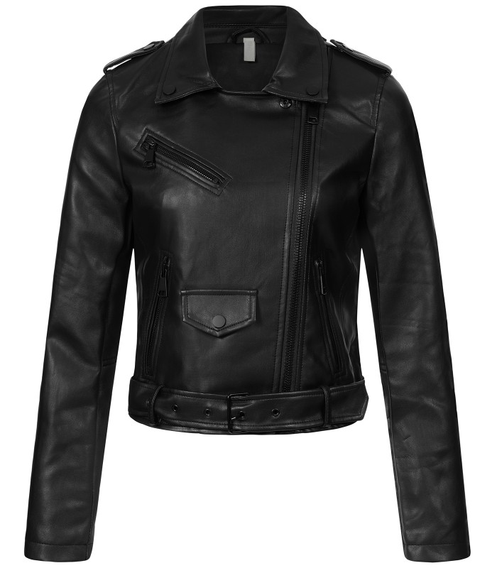 Damen Kunstlederjacke mit Reverskragen D-438