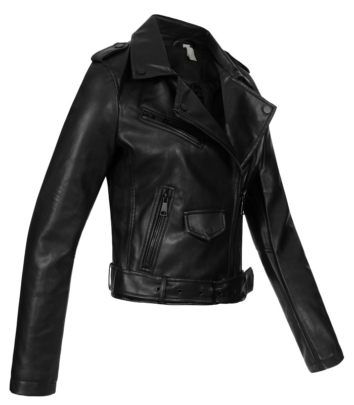 Damen Kunstlederjacke mit Reverskragen D-438