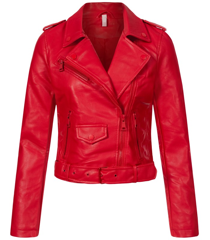Damen Kunstlederjacke mit Reverskragen D-438