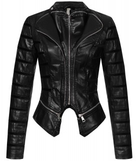 Damen Kunstlederjacke mit Wasserfallkragen D-439